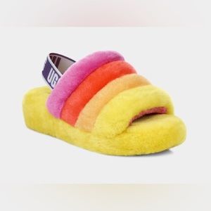 Pride Fluff Yeah Slides - Pride Rainbow Yellow sz 10